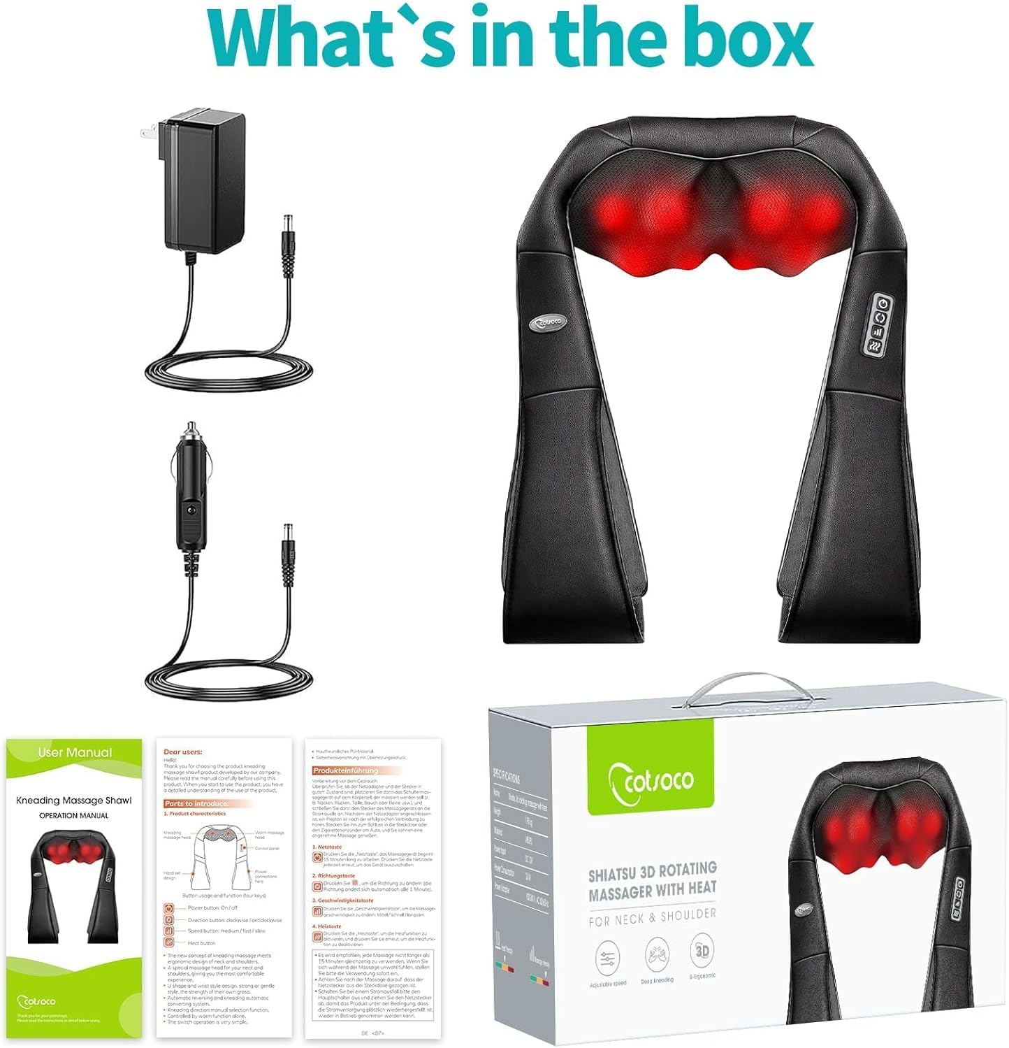 Neck Massager, Shiatsu Shoulder Massager with Heat, Portable 3D Ergonomic Deep Tissue Shoulder and Back Massager for Pain Relief, Birthday and Christmas Gifts for Mom and Dad, Men and Women