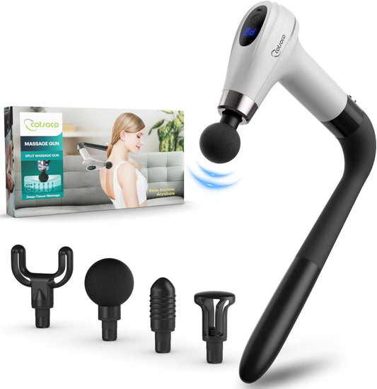 Massage Gun with Upgraded Extension Handle, Percussion Deep Tissue Back Massager with 4 Massage Heads & 6 Speed Levels, Muscles/Neck/Shoulders/Waist/Legs Massager for Pain Relief, Gifts