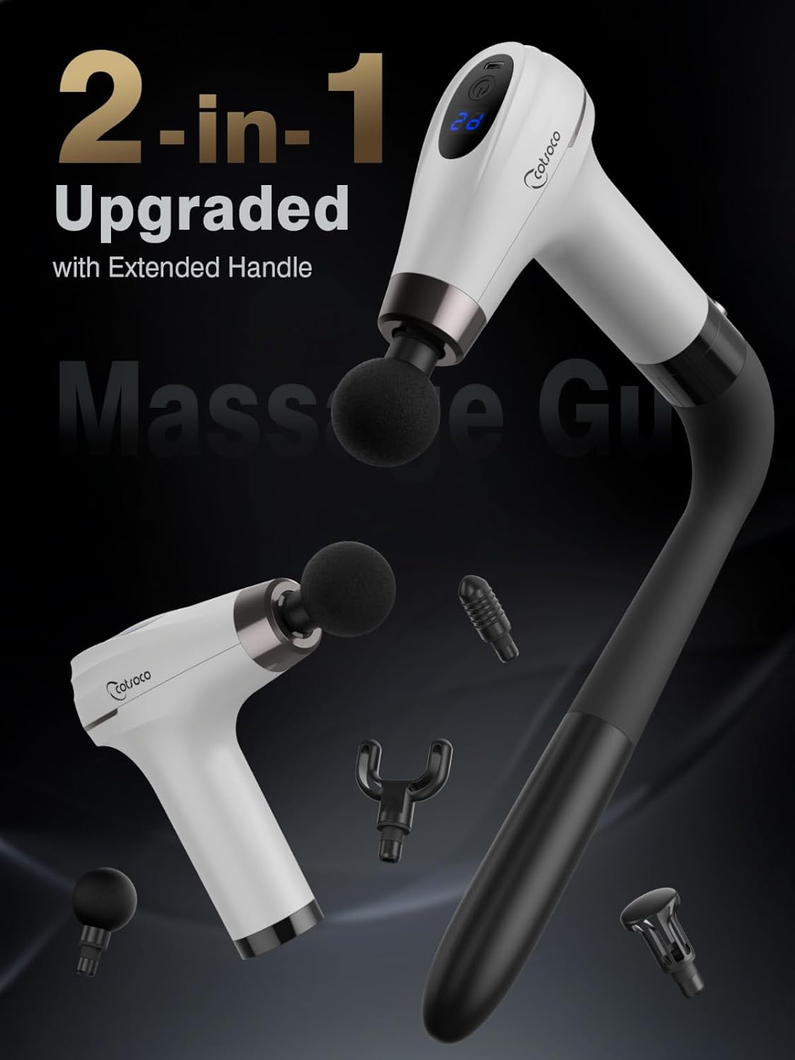 Massage Gun with Upgraded Extension Handle, Percussion Deep Tissue Back Massager with 4 Massage Heads & 6 Speed Levels, Muscles/Neck/Shoulders/Waist/Legs Massager for Pain Relief, Gifts