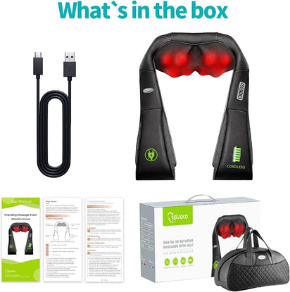 Cordless Shiatsu Neck and Shoulder Massager with Heat,Portable Massagers for Neck and Back,3D Deep Tissue Kneading Back Massager for Muscle Pain Relief,Perfect Gifts for Men and Woman