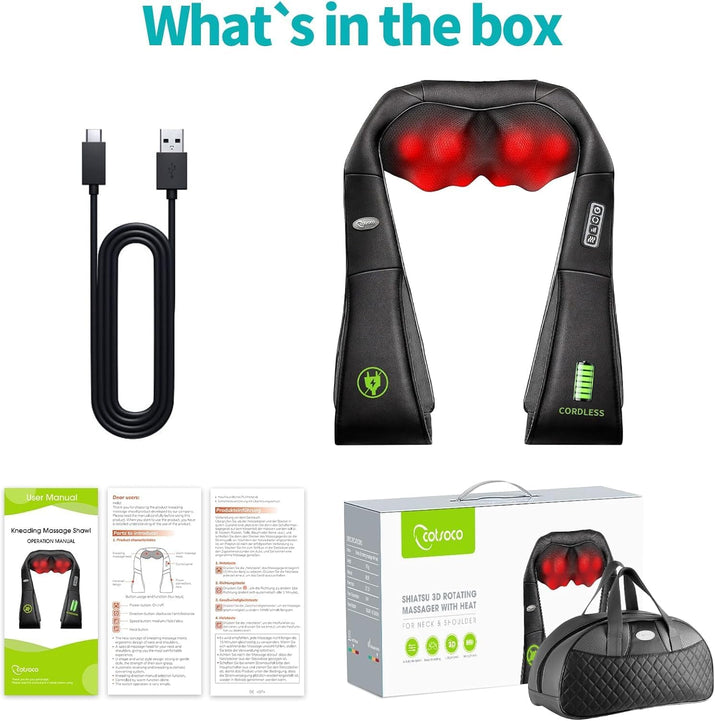 Cordless Shiatsu Neck and Shoulder Massager with Heat,Portable Massagers for Neck and Back,3D Deep Tissue Kneading Back Massager for Muscle Pain Relief,Perfect Gifts for Men and Woman