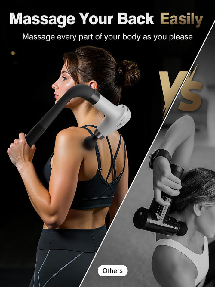 Massage Gun with Upgraded Extension Handle, Percussion Deep Tissue Back Massager with 4 Massage Heads & 6 Speed Levels, Muscles/Neck/Shoulders/Waist/Legs Massager for Pain Relief, Gifts