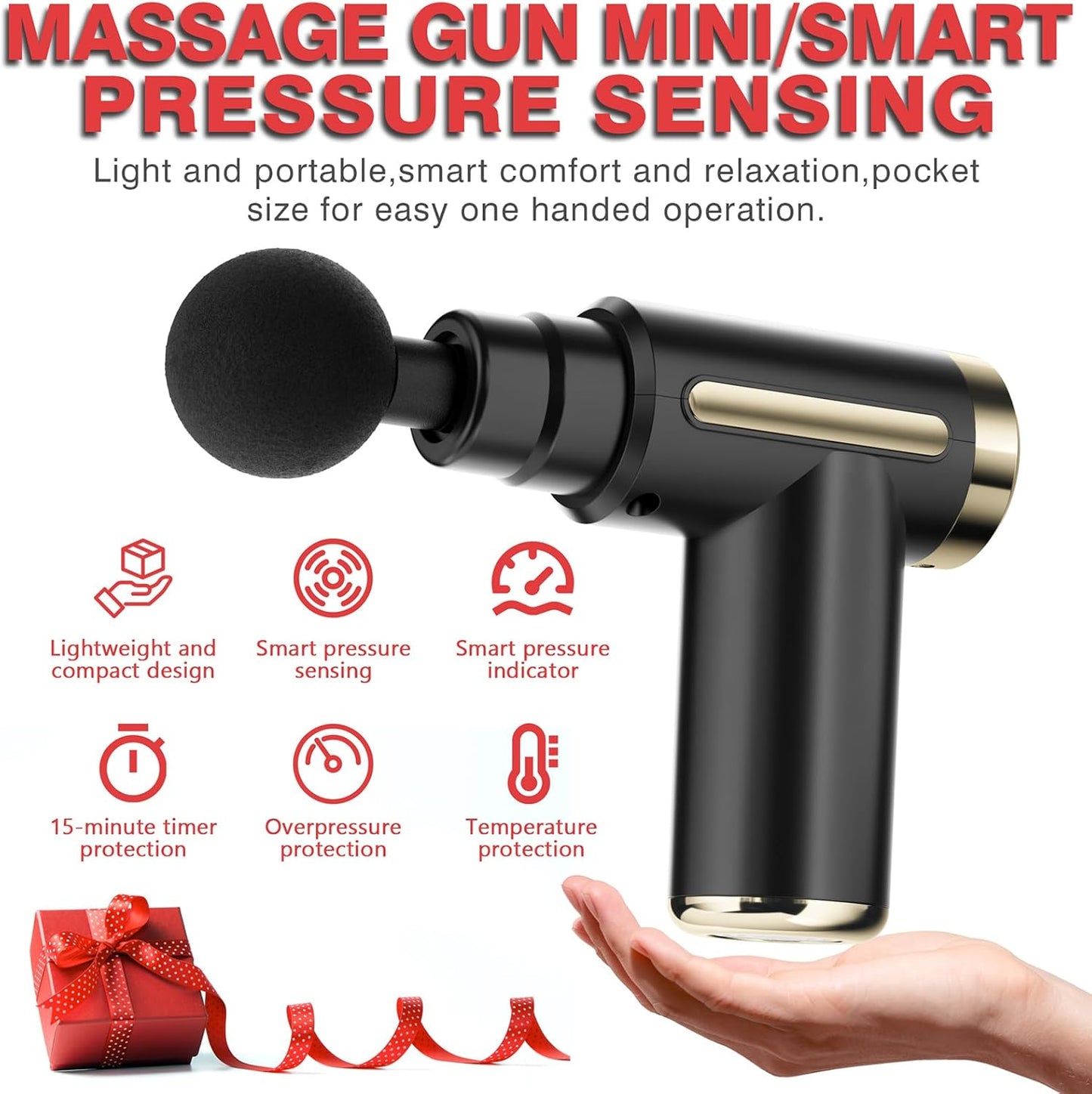 Massage Gun, Massage Gun Deep Tissue for Pain Relief with 4 Massage Heads & 6 Speeds, Electric Mini Handheld Body Massager for Any Pain Relief, Best Gifts for Dad and Mom