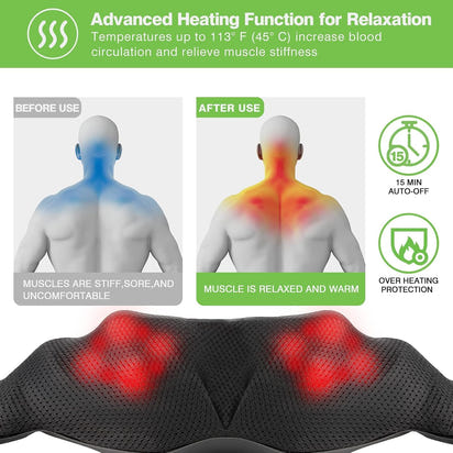 Cordless Shiatsu Neck and Shoulder Massager with Heat,Portable Massagers for Neck and Back,3D Deep Tissue Kneading Back Massager for Muscle Pain Relief,Perfect Gifts for Men and Woman