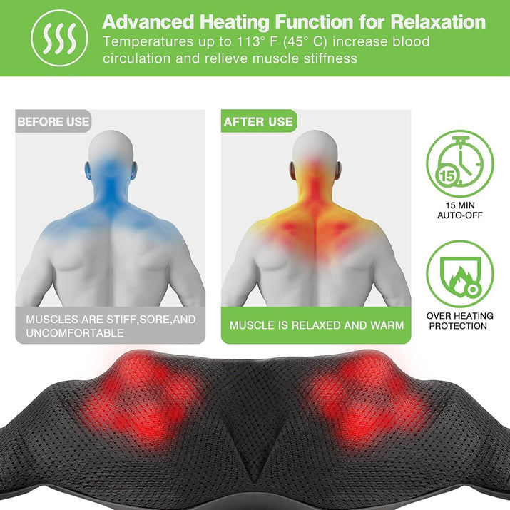 Cordless Shiatsu Neck and Shoulder Massager with Heat,Portable Massagers for Neck and Back,3D Deep Tissue Kneading Back Massager for Muscle Pain Relief,Perfect Gifts for Men and Woman