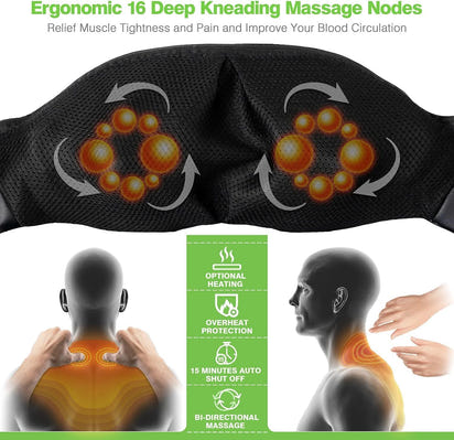 Neck Massager, Shiatsu Shoulder Massager with Heat, Portable 3D Ergonomic Deep Tissue Shoulder and Back Massager for Pain Relief, Birthday and Christmas Gifts for Mom and Dad, Men and Women