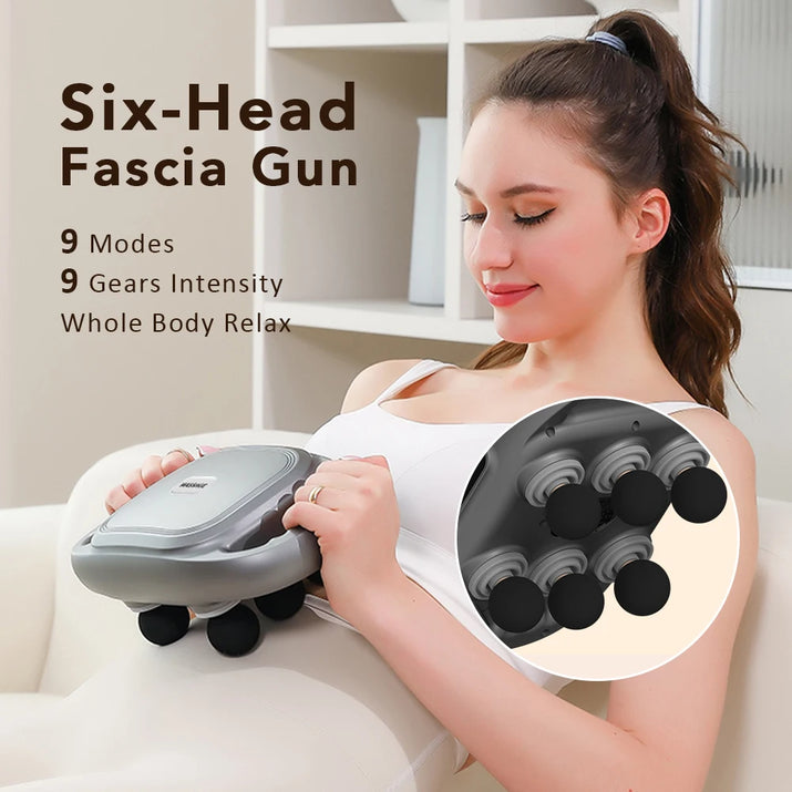 Professional Six-Head Fascia Gun Electric Massager Back Body Muscle Relaxation Massage Machine Hands-Free Home Use