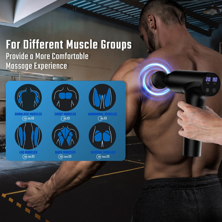 Massage Gun, Muscle Massage Gun Deep Tissue Back Massager for Pain Relief, 20 Speeds Handheld Electric Massager Tool with Silent Brushless Motor, Suitable for Gym Office Home Travel